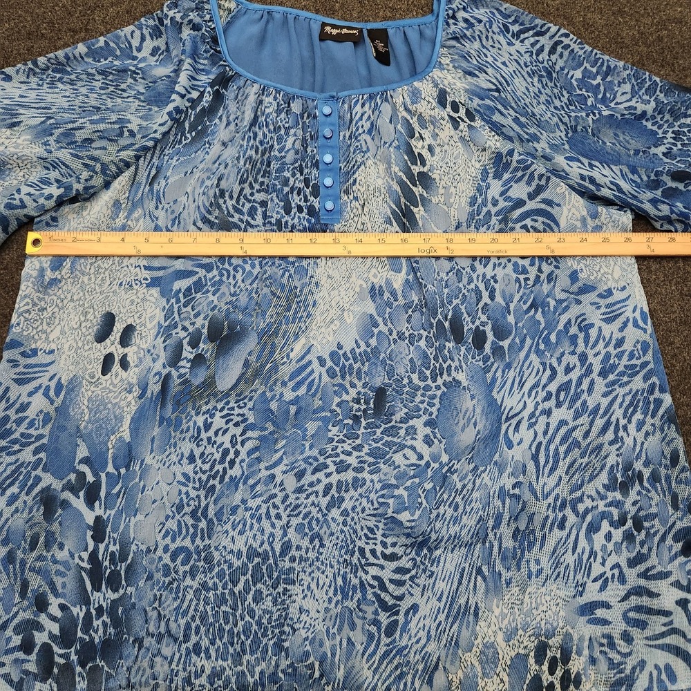 Maggie Barnes Womens 0X 14/16 Blue Abstract Print Sheer Lined Top Coastal Beachy - Picture 4 of 7